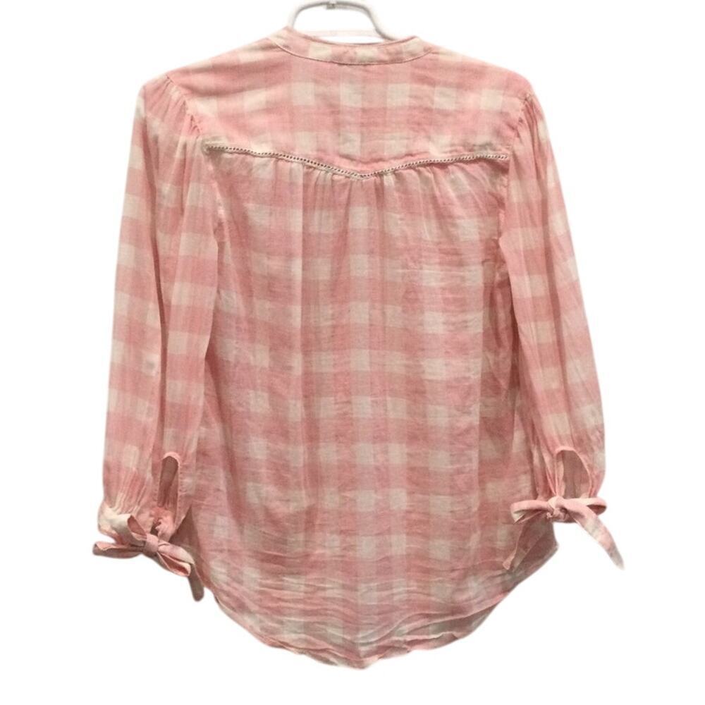 Sundance Risette Top Womens XS Pink Plaid Gingham 3/4 Sleeve Blouse Cottagecore - Picture 3 of 10